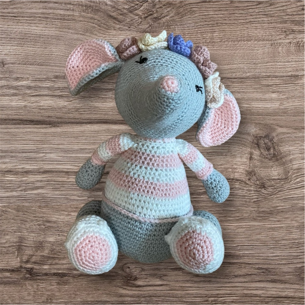 Handmade Crochet  Elephant Plushie Handcrafted 15”